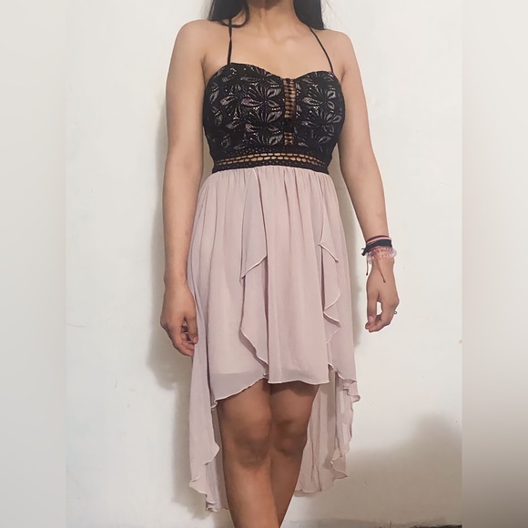 City triangles high-low light pink homecoming dress junior size 3 black lace top - Picture 1 of 7